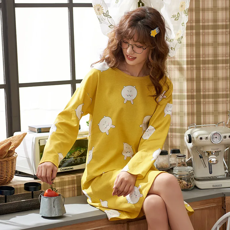 Spring and Autumn New Women's Nightdress Long-sleeved Cute Home Casual Home Service Sexy Sleepwear Women Night Gown Sleep Tops