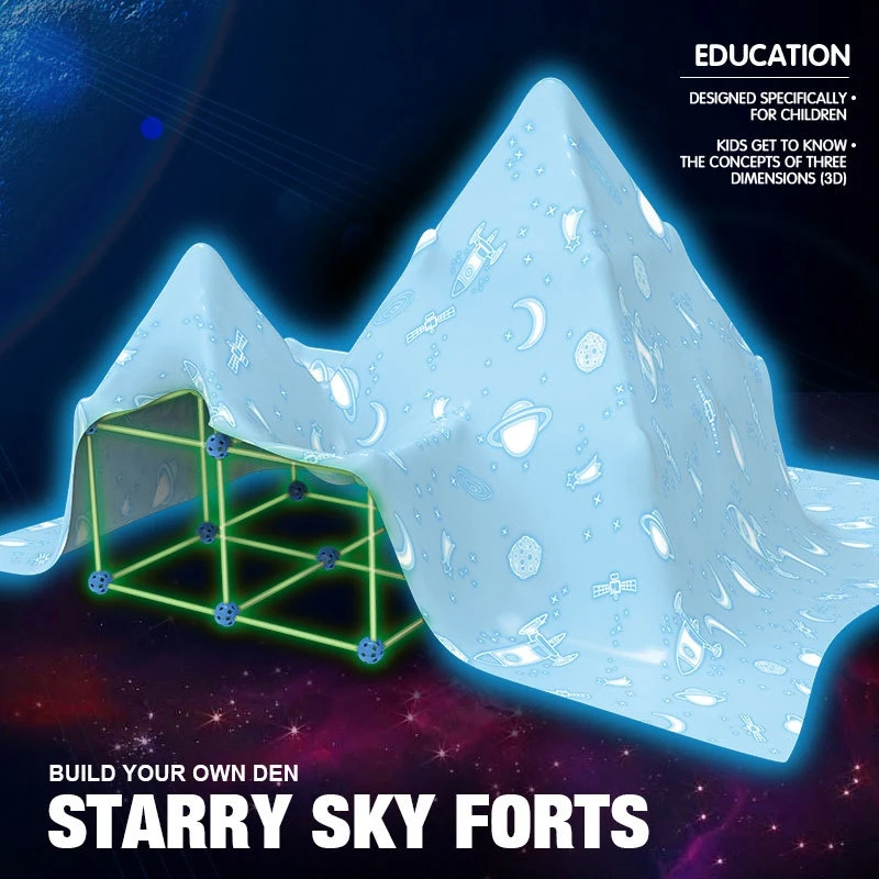 

Kids Fort Building Castles Tunnels Tents Kit DIY 3D Glow in the Dark