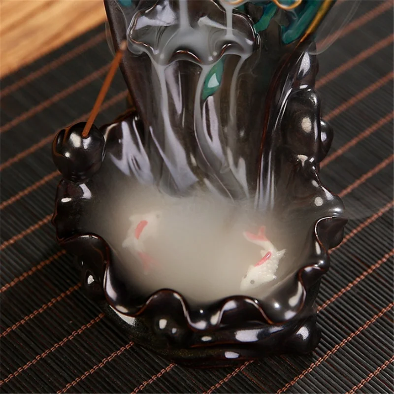 

Lotus Leaf Incense Burner Backflow Stick Incense Burner Handicraft Ceramic Censer Waterfall Aromatherapy Ornament + Gifts