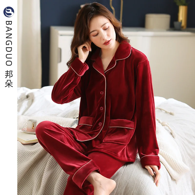 

Pajamas For Women 2 Pieces Sets 2021 New Pajamas Women's Spring and Autumn Coral Fleece Autumn and Winter Thickened plus Velvet
