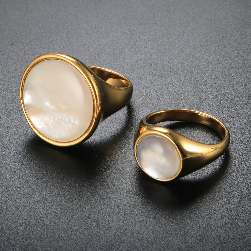 White Shell Ring Women Stainless Steel Round Statement Party | Rings