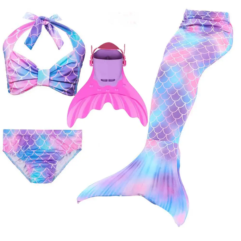 4pcs Set 5 Новое поступление, купальный костюм с хвостом русалки для девочек, детское купальное платье с хвостом русалки и купальный костюм для костюмированной вечеринки - Цвет: 4pcs Set 5