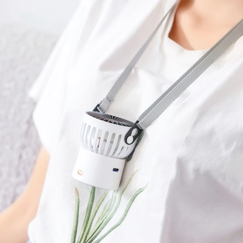 

2021 New Hanging Neck Small Fan Mini Versatile Hanging Neck Hanging Waist USB Charging Desktop 45 Up and Down Fan HX6A