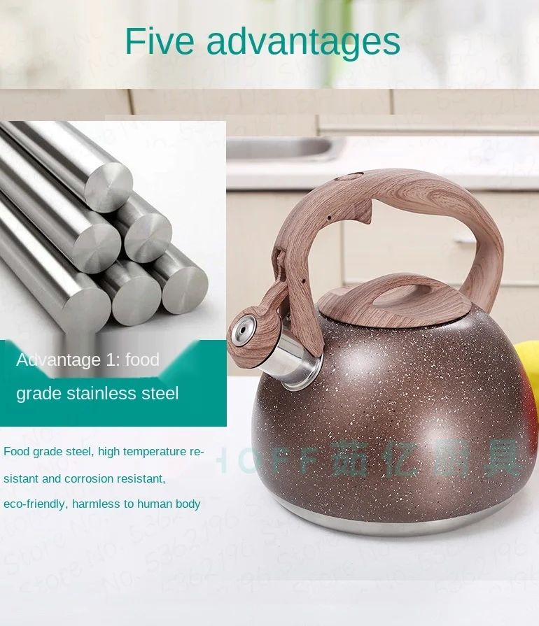 

1Pc 3L Antique Stainless Steel Wooden Handle Flat Bottom Whistling Kettle Boiling Tea Kettle (White)