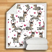 love cute donkey fleece blanket 3d printed sherpa blanket on bed home textiles 04