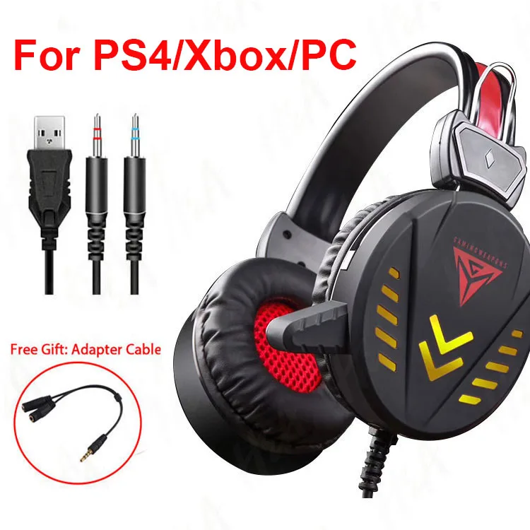 

Gamers Headphones Gaming Helmets Headset 3.5mm with LED Light Noise Cancelled Mic for PS4 Xbox One For PC Computer Laptop