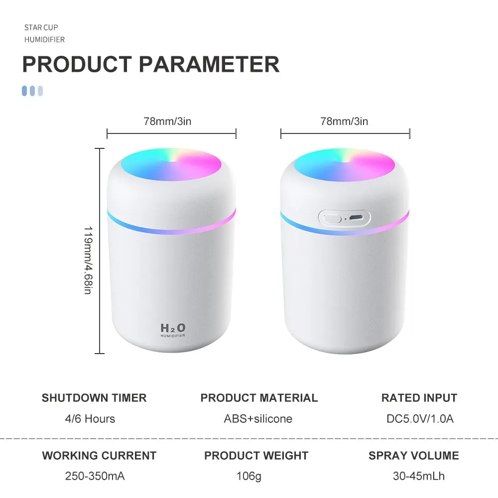 Portable 300ml Humidifier USB Ultrasonic Dazzle Cup Aroma Diffuser Cool Mist Maker Purifier with Romantic Lights | Дом и сад