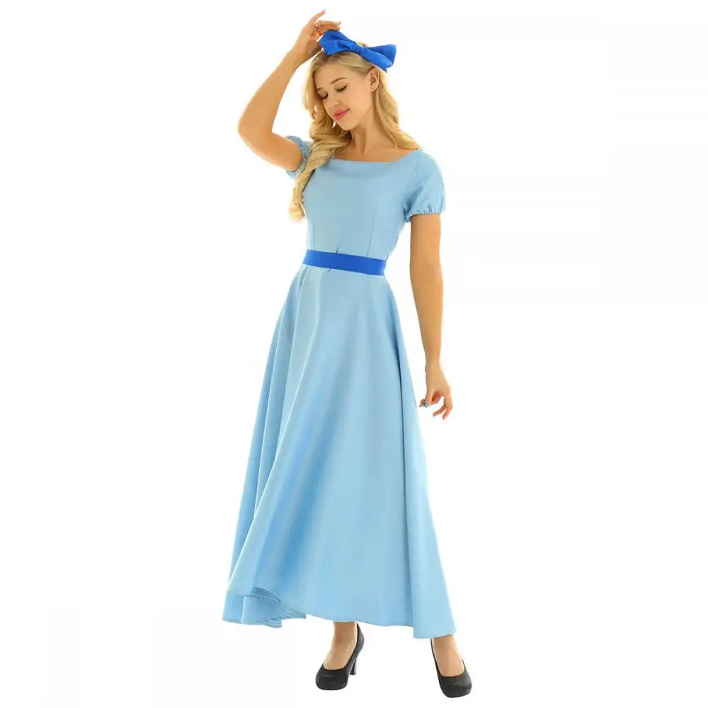 

Rolecos Peter Pan Wendy Cosplay Costume Blue Girl Dress Half Sleeve Party Princess Dress for Kid Sweet Dress w0ith Belt Bowknot
