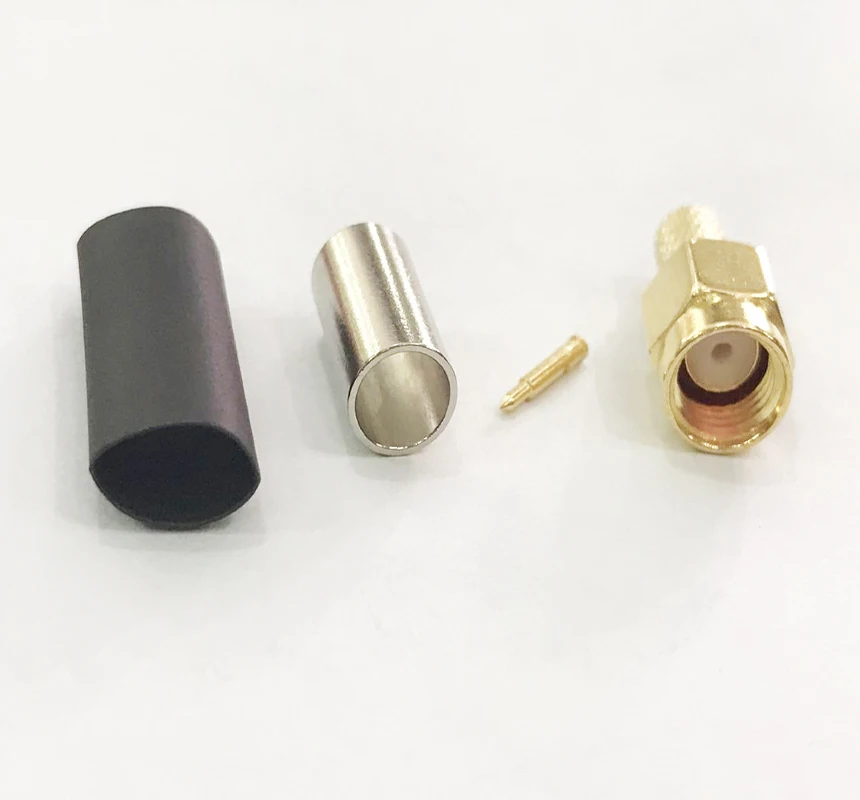 100 шт. RP-SMA Мужской обжимной кабель для RG58 RG142 LMR195 RG400 Высокочастотный коаксиальный кабель Соединительный адаптер
