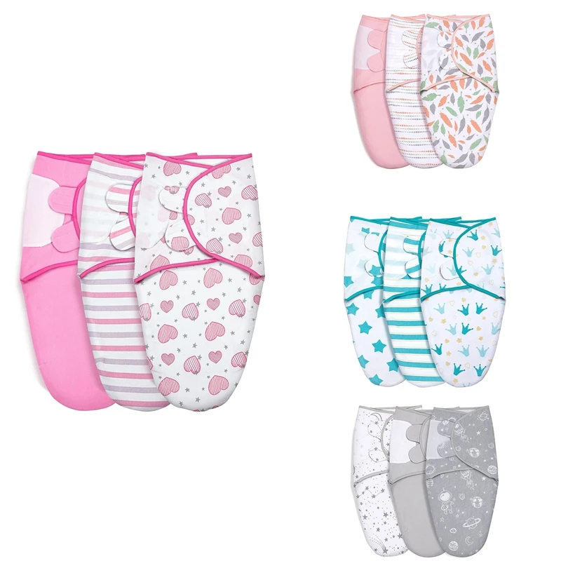 

Хлопковый спальный мешок для новорожденных, комплект из 3 предметов, с принтом, защита от морщин, для 0-3 месяцев