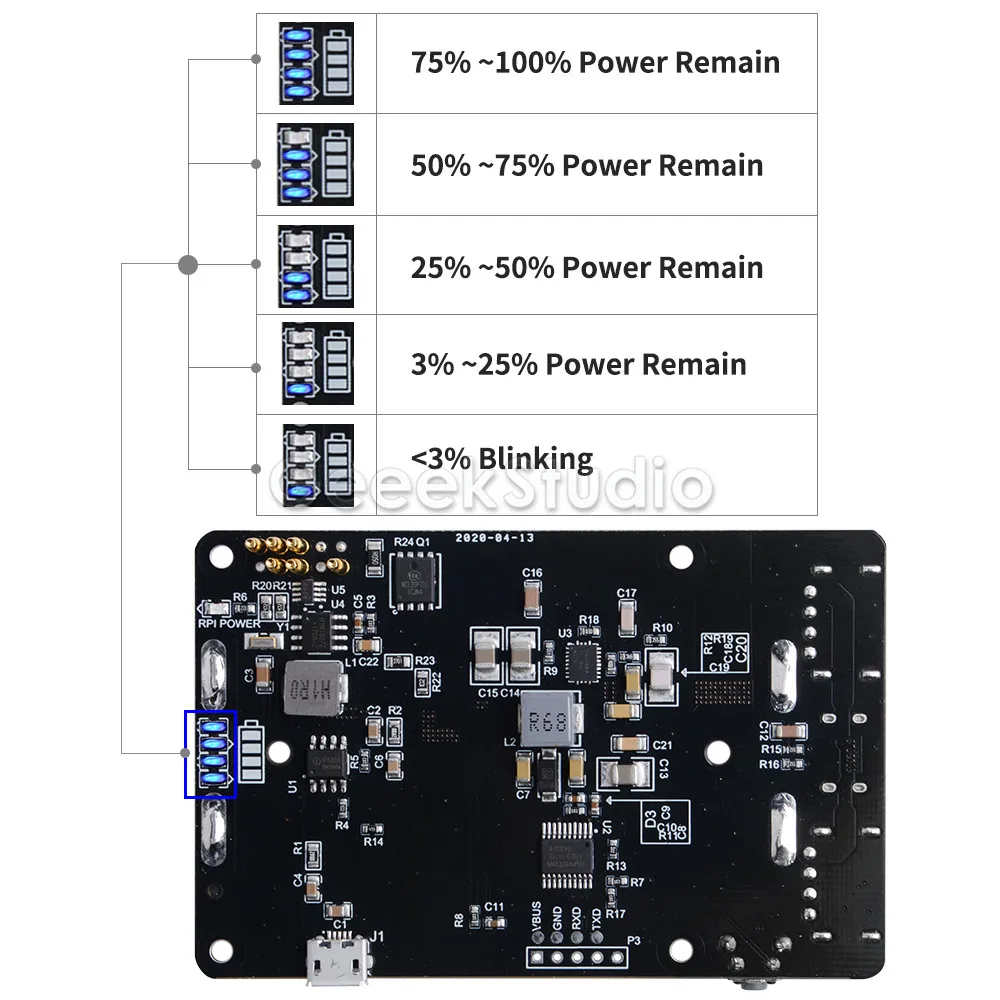 Raspberry Pi 4B/3B +/3B UPS RTC кулометр аккумулятор светодиодный индикатор источник питания