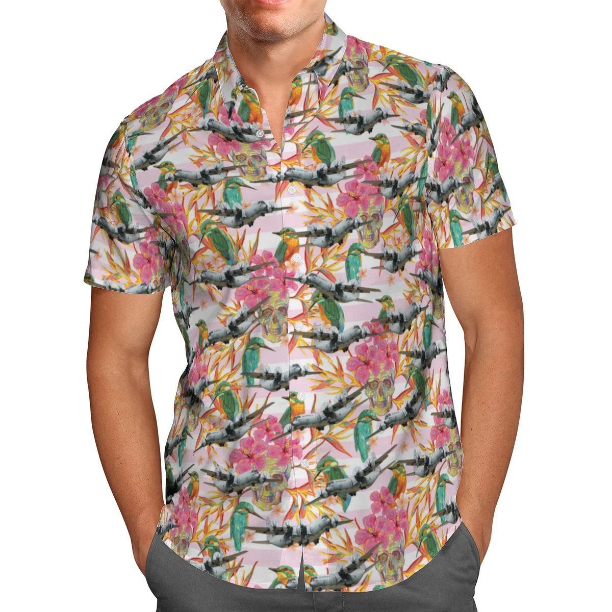 

Cool Plane 3D Beach Hawaiian 2021 Summer Men's Shirt Short Sleeve Shirt Streetwear Oversized 5XL Camisa Social Chemise Homme-593