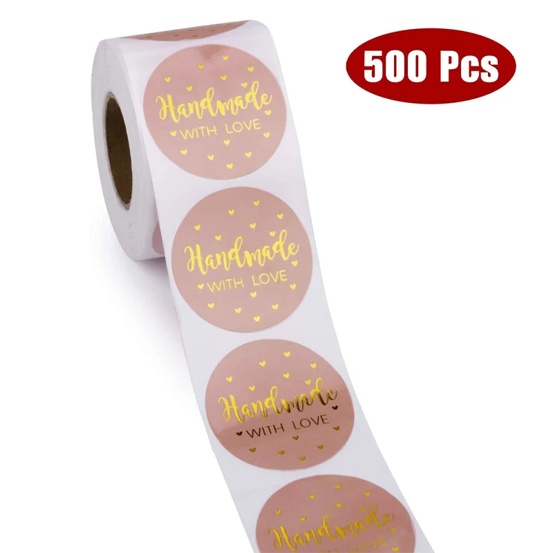 

500pcs/roll Handmade with Love Gold Thank You for Your Order Stickers Baking Gift Packaging Decoration Sealing Stickers