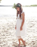 boho flower girls dresses ivory lace kids wear for wedding a line square neck cute beach vestidos de communion dress
