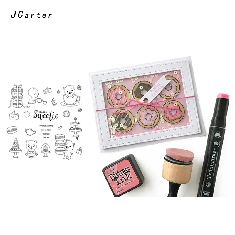 JCarter резиновые штампы для Sweetie сладкий Пончик торт прозрачный штамп Силиконовые печати трафарет альбом карты сделать Декор лист