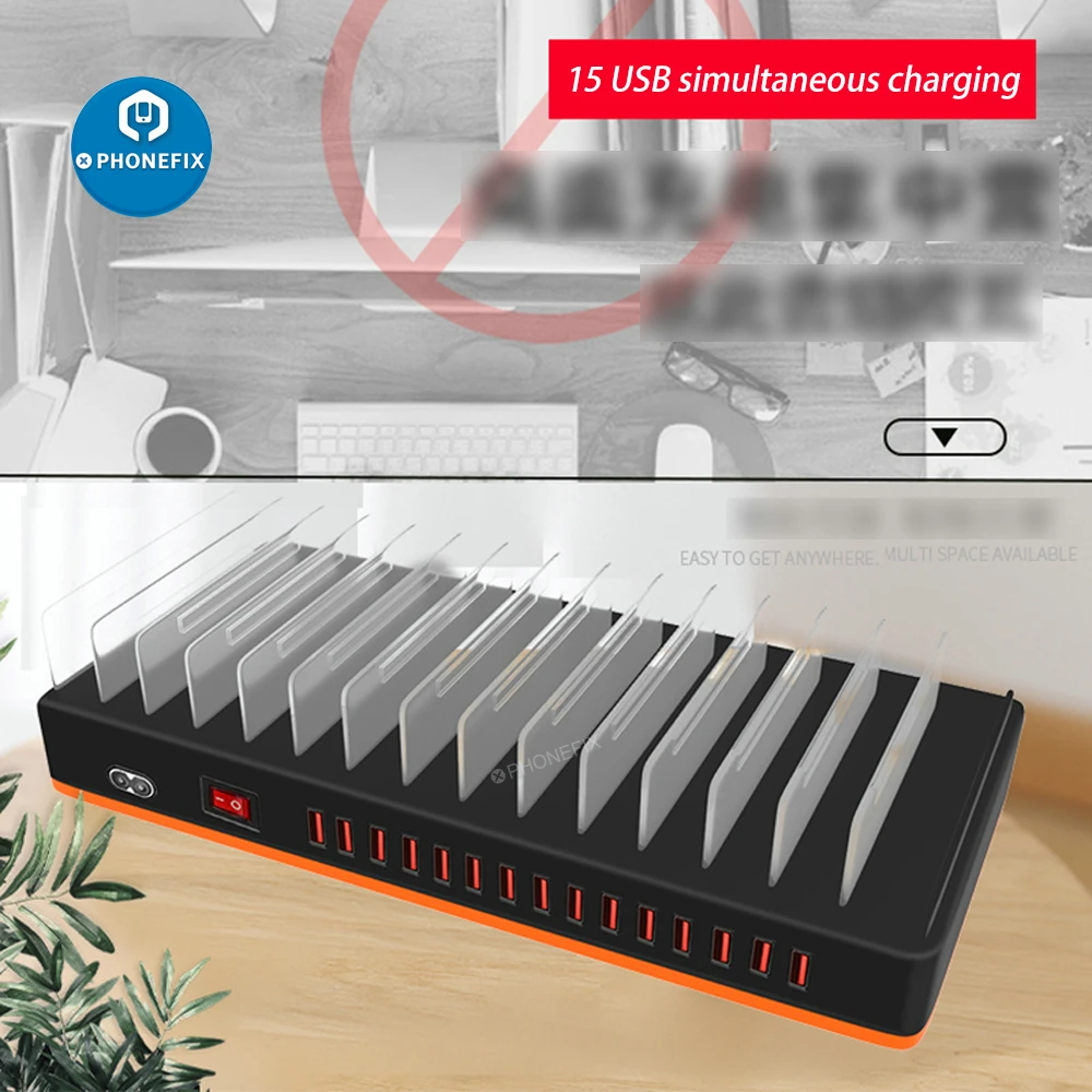 Быстрая зарядка Quick USB Charger Multi 15 Port 100/180W 3.0 PD Fast Charge Mobile Phone Charging Station Organizer для смартфонов, планшетов и ноутбуков.