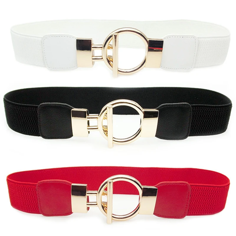 

3Colors Women Buckle Waistband Wide Elastic Stretch Waist Belt For Women Dress