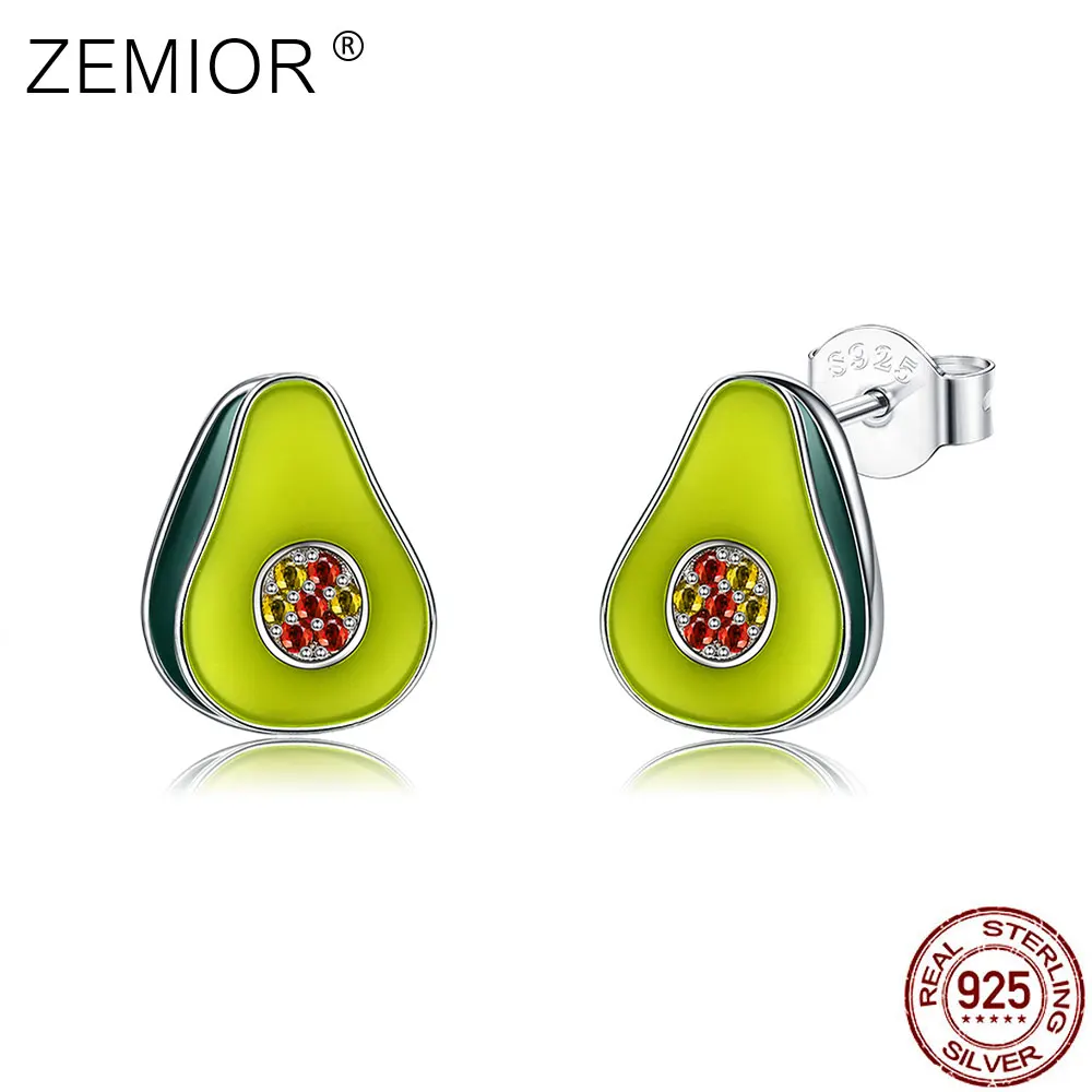 ZEMIOR S925 стерлингового серебра серьги с кубическим цирконием авокадо в форме для