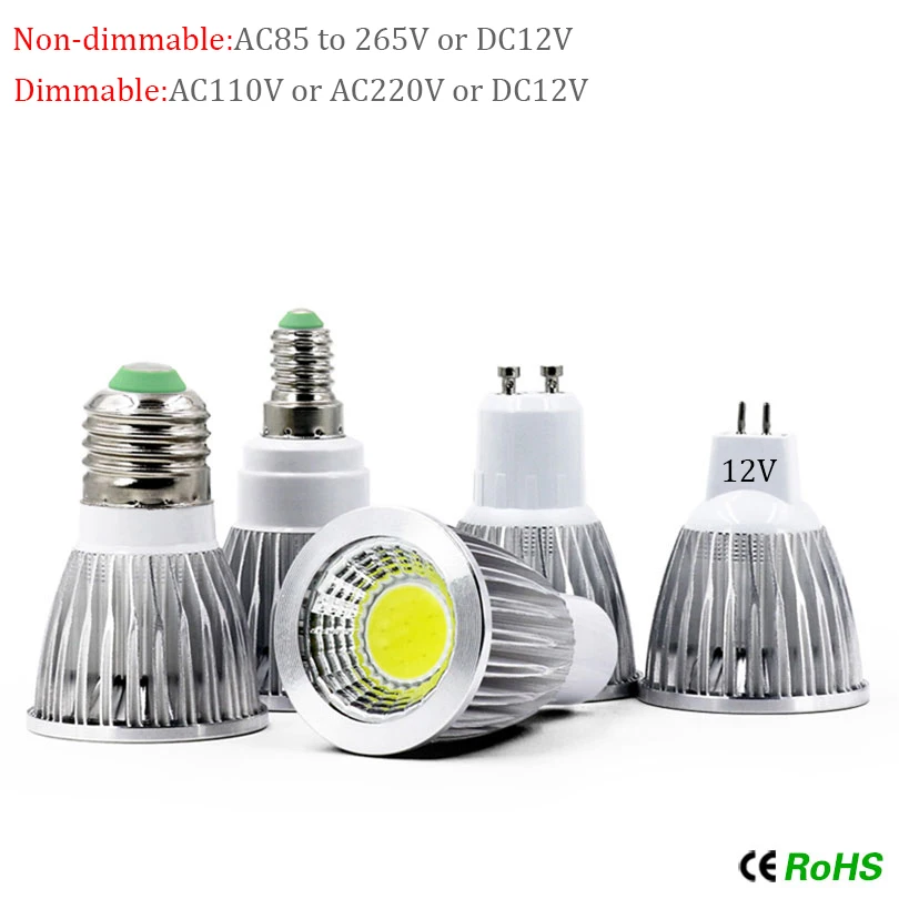 GU10 E27 E14 220V 9W 12W 15W MR16 DC12V Светодиодный точечный светильник с регулируемой яркостью