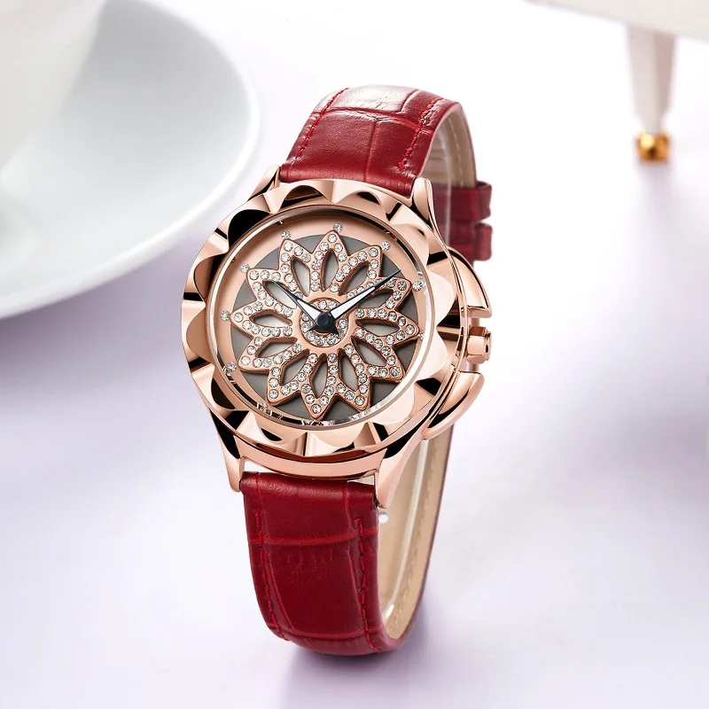 Люксовые часы от бренда MEGIR, роскошные женские часы Мода вращающийся циферблат Мужские автоматические механические часы из красной кожи лю... от AliExpress WW