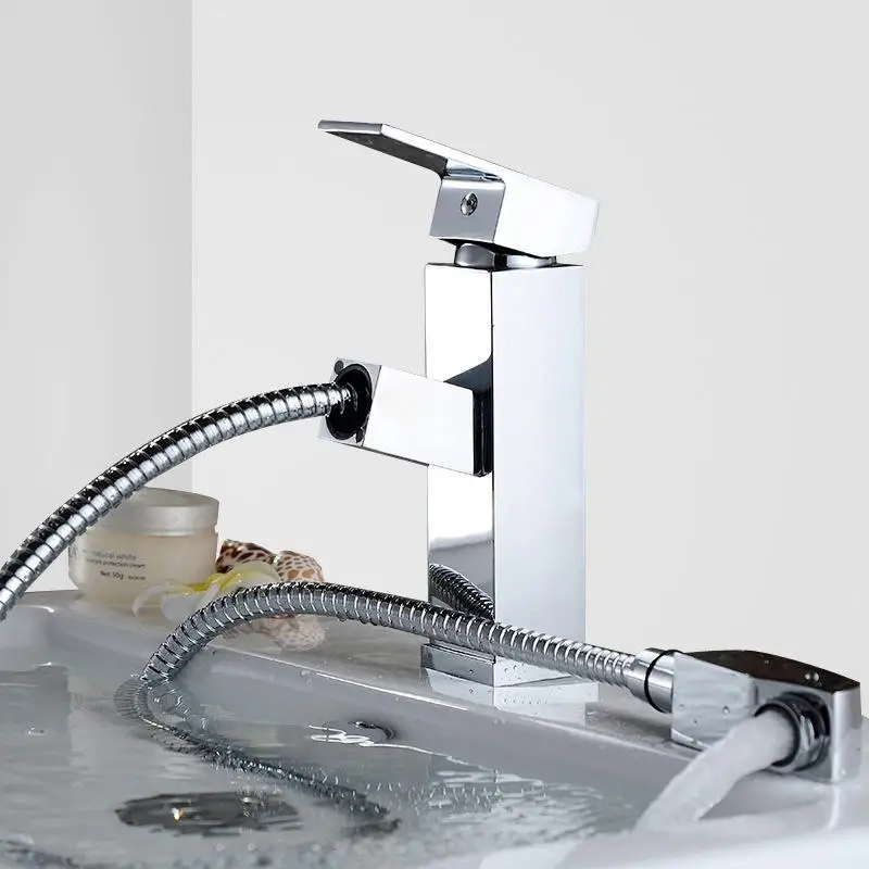 Выдвижной смеситель хромированный/Черный кран для мытья волос и лица