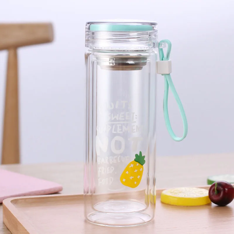 Стеклянная бутылка для воды с фруктовым узором стеклянная чашка двойными