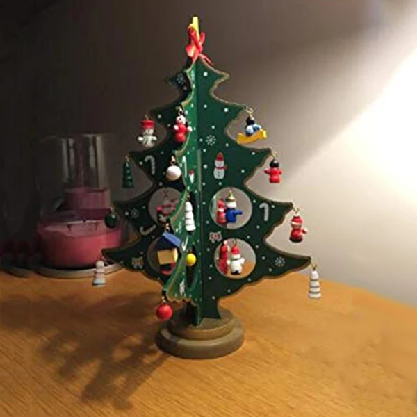 12 дюймов забавная настольная деревянная Рождественская елка Декор набор