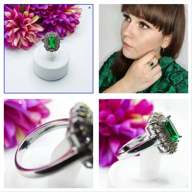 JoyceJelly серебряное кольцо для женщин золотого цвета Изумрудный квадратный