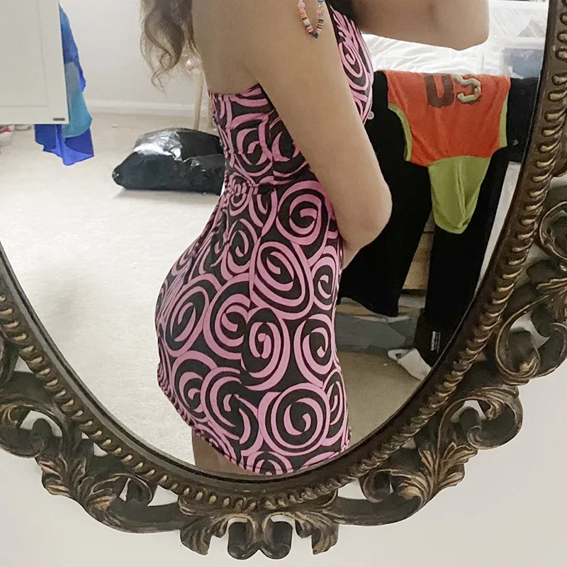 

Paisley Print Halter Y2k Mini Bodycon Dresses Women 2021 Summer Sexy Off Shoulder Backless Sundress Party Cute Beach Wear Dress