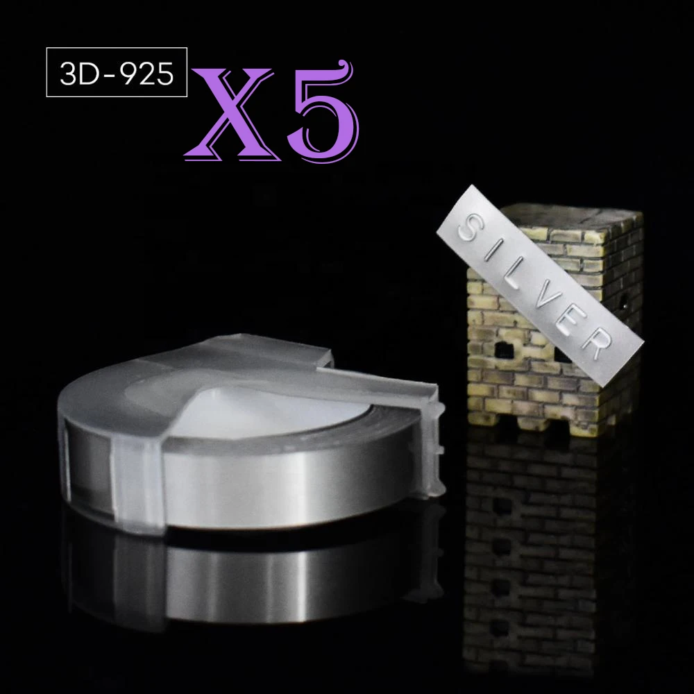 Silver Многоцветный 5 рулонов 3D 9 мм ПВХ тиснение этикеток лента совместимый с dymo 1610 12965 ручной принтер этикеток для Motex E101 производитель этикеток - Цвет: Silver