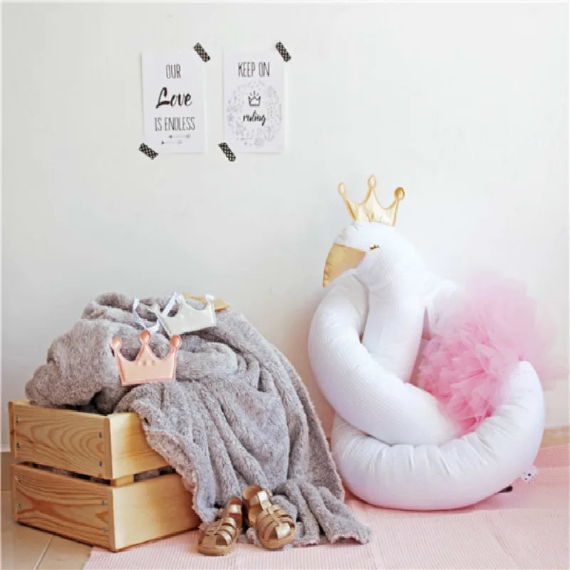 

Newborn Baby Bed Bumper 190CM Infant Swan Pillow Bed Bumper Baby Crib Protection Fence Cotton For Kids Room Decoration Toys