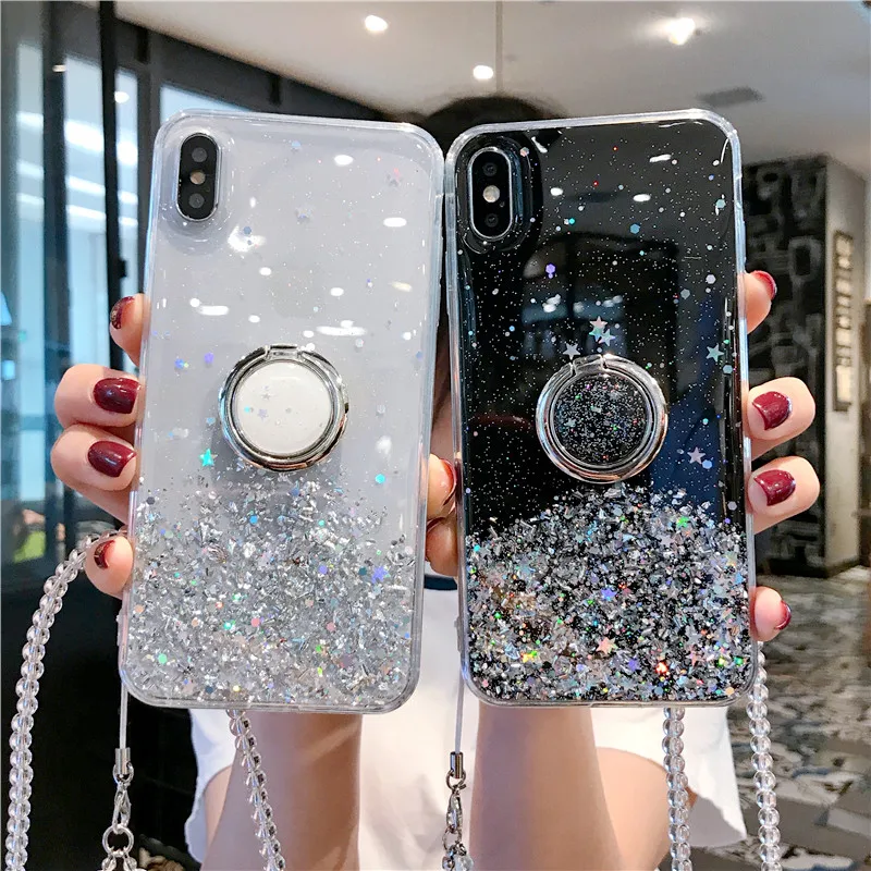 Блестящий противоударный чехол для Huawei Mate 20 P30 P20 Honor 10 9 8 8x20 Pro Lite с кольцом пальцев
