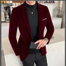 Manteau d'automne en velours pour hommes, veste de mariage, mode décontractée, Costume de scène pour hommes d'affaires  (1)