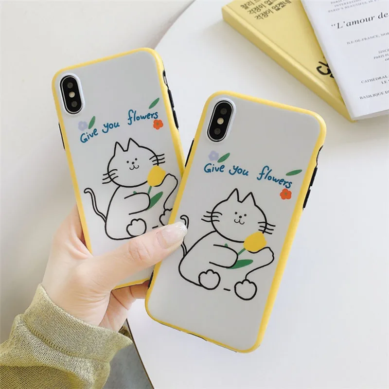 Милый белый чехол для телефона с изображением кота из мультфильма iPhone 6 6s 7 8 Plus X Xs
