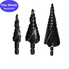 Набор ступенчатых сверл, 3 шт., быстрорежущая сталь, 4-12, 4-20, 4-32 мм, ступенчатое сверло из нитрида, спиральный ступенчатый резак для дерева и металла, металлический Конусный, шестигранный хвостовик