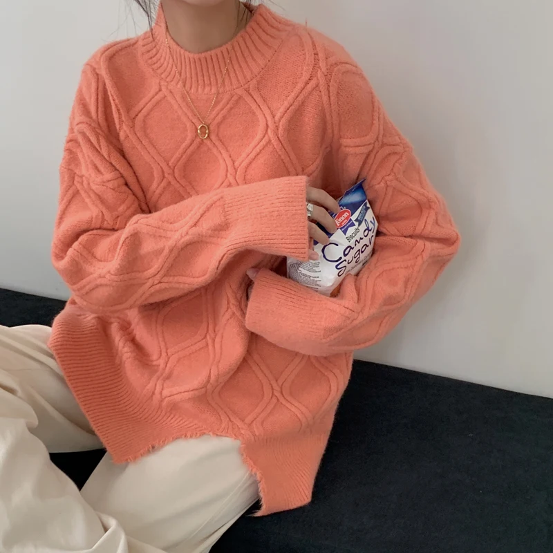 

Sweet Korean Style Basic Solid Sweater Elegant Termperament Streetwear Simple Solid Turlteneck Winter Thicken Sweater 2021