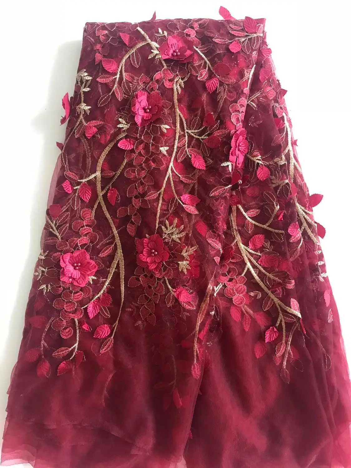 2019 новый стиль Французский чистая кружевной ткани 3D слоновая кость