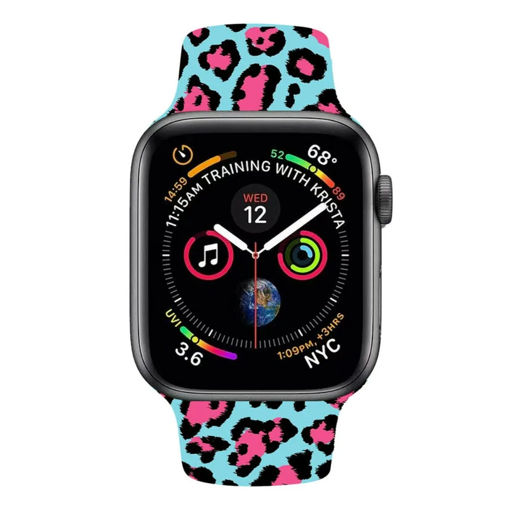Сменный спортивный ремешок для Apple Watch Band 5, 4, 44 мм, 40 мм, силиконовый браслет с цветочным принтом для iWatch Series 3, 2, 1, 42 мм, 38 мм