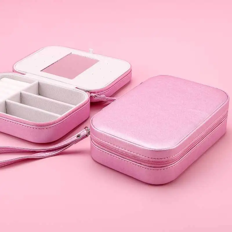 Fine Pink Jewlery Box Ring Earring Pendants Multifunction Double Layer Jewelry Packaging Cute Romantic Zipper Jewelry Organizer