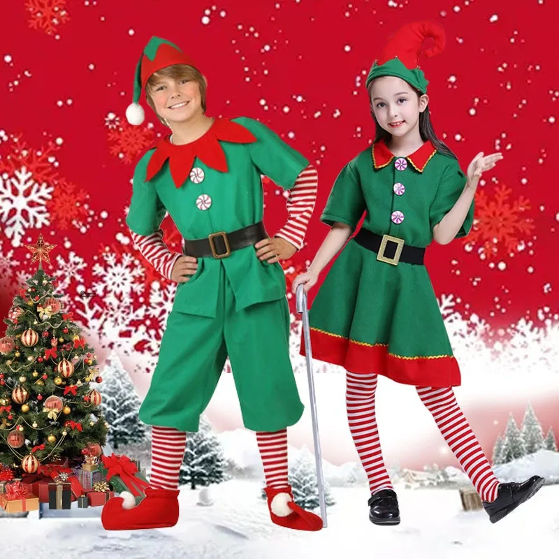 Рождественские детские костюмы для мальчиков и девочек эльфов косплея