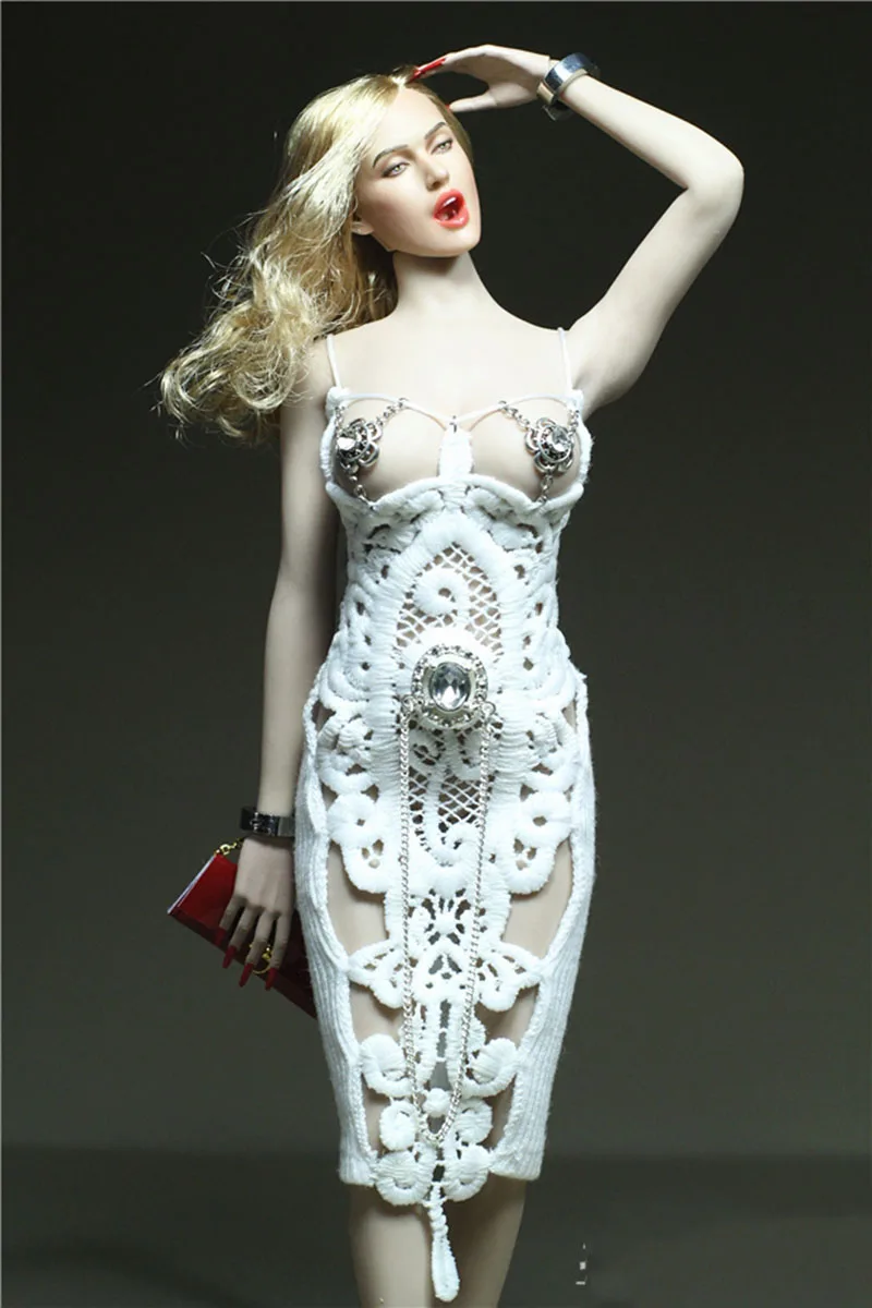 

Custom Made 1/6 Scale Sexy Female Figure Accessory Queen of Egypt Dress Set White Diamond Pattern Fashionable Model