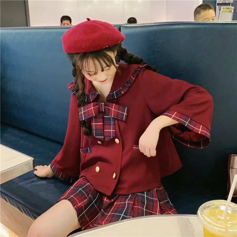 Ранняя осень 2020 новая японская мягкая темно-синяя куртка с бабочкой и воротником