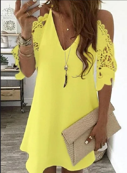 Женское кружевное платье с вырезами однотонное Элегантное повседневное