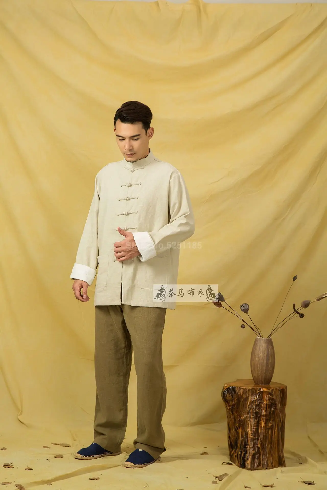 Осенние мужские льняные куртки Hanfu в китайском стиле, традиционные топы, костюм Tang, Свободная блуза с длинными рукавами, Восточная одежда Kung Fu Asia