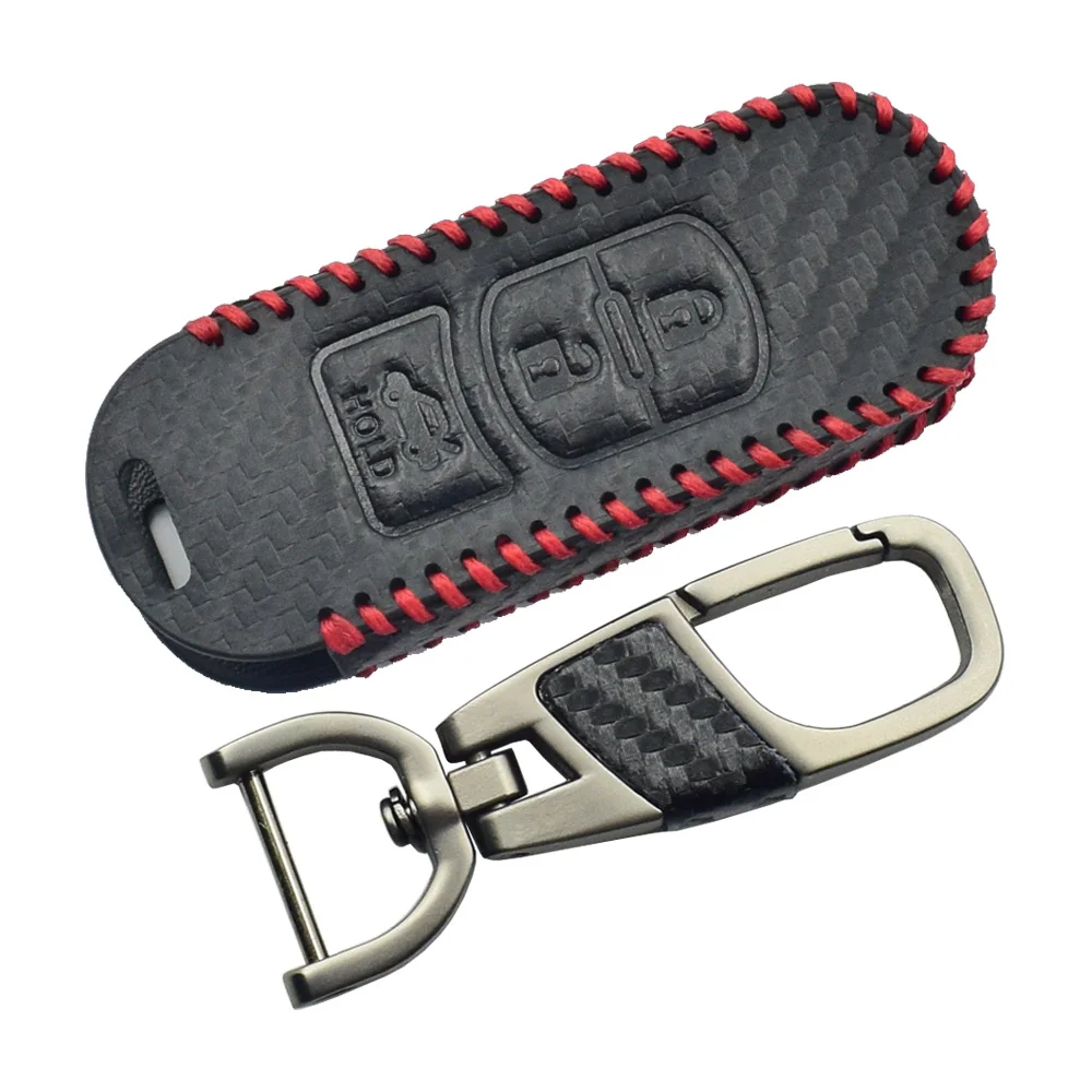Case and Keychain Автомобильный чехол из углеродистой кожи для Mazda 2 3 6 CX-5 CX-7 смарт-пульт дистанционного управления брелок Чехол протектор 3 кнопки ключ сумка - Название цвета: Case and Keychain