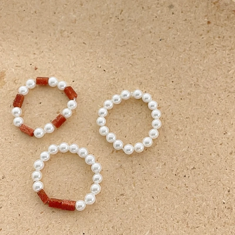 Кольцо женское кольцо из натурального камня модное песчаника с жемчугом