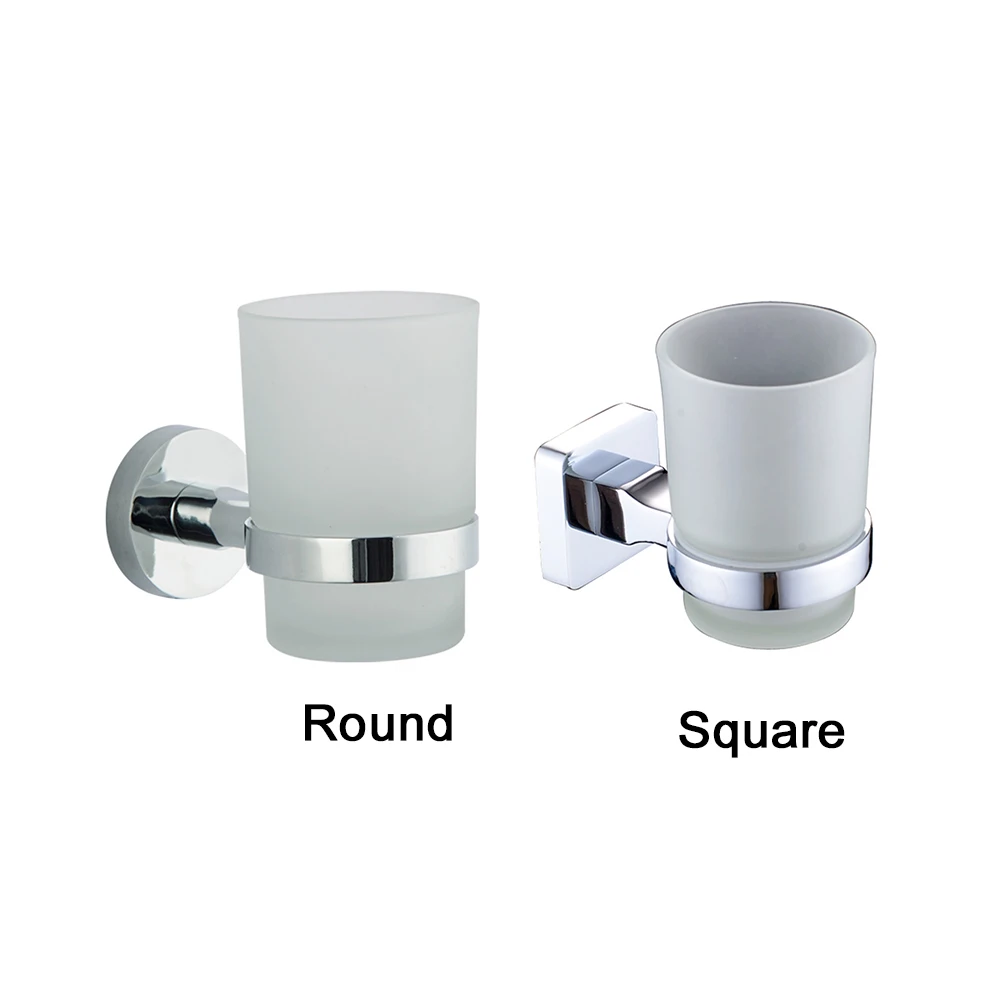 

Bathroom Organizer Stainless Steel Home Toothpaster Square Toilet Wall Mounted Round Glass Cup Accessories Toothbrush Holder