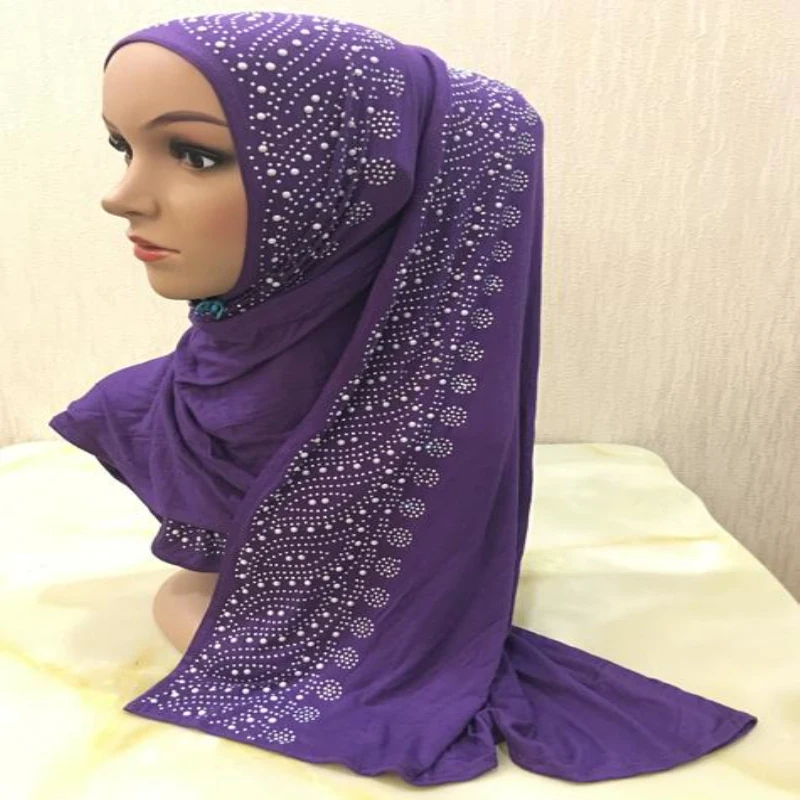 H1142 модал джерси длинный шарф с причудливыми стразами мусульманский арабский