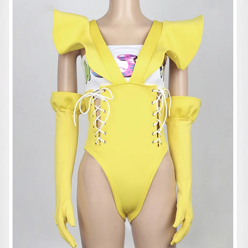 4pcs Suit Милый джазовый костюм для женщин DJ костюмы желтый костюм ночной клуб комбинезон DS Бар ведущий танец певец сценический костюм BL1490 - Цвет: 4pcs Suit