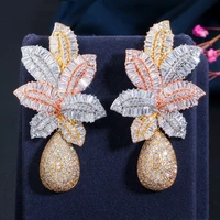 charm vintage petal 3colors eardrop earrings women esys0278 cubic zircon iced out bling elegant luxury trendy gift jewelry
